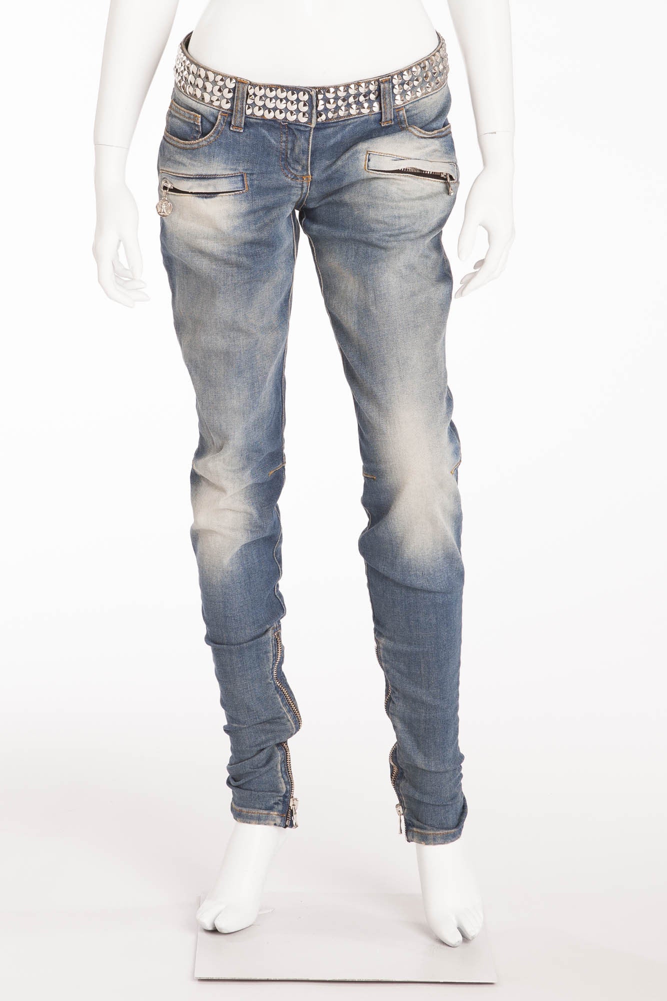 Balmain - New with Tags Light Blue Jeans with Studs - FR 40