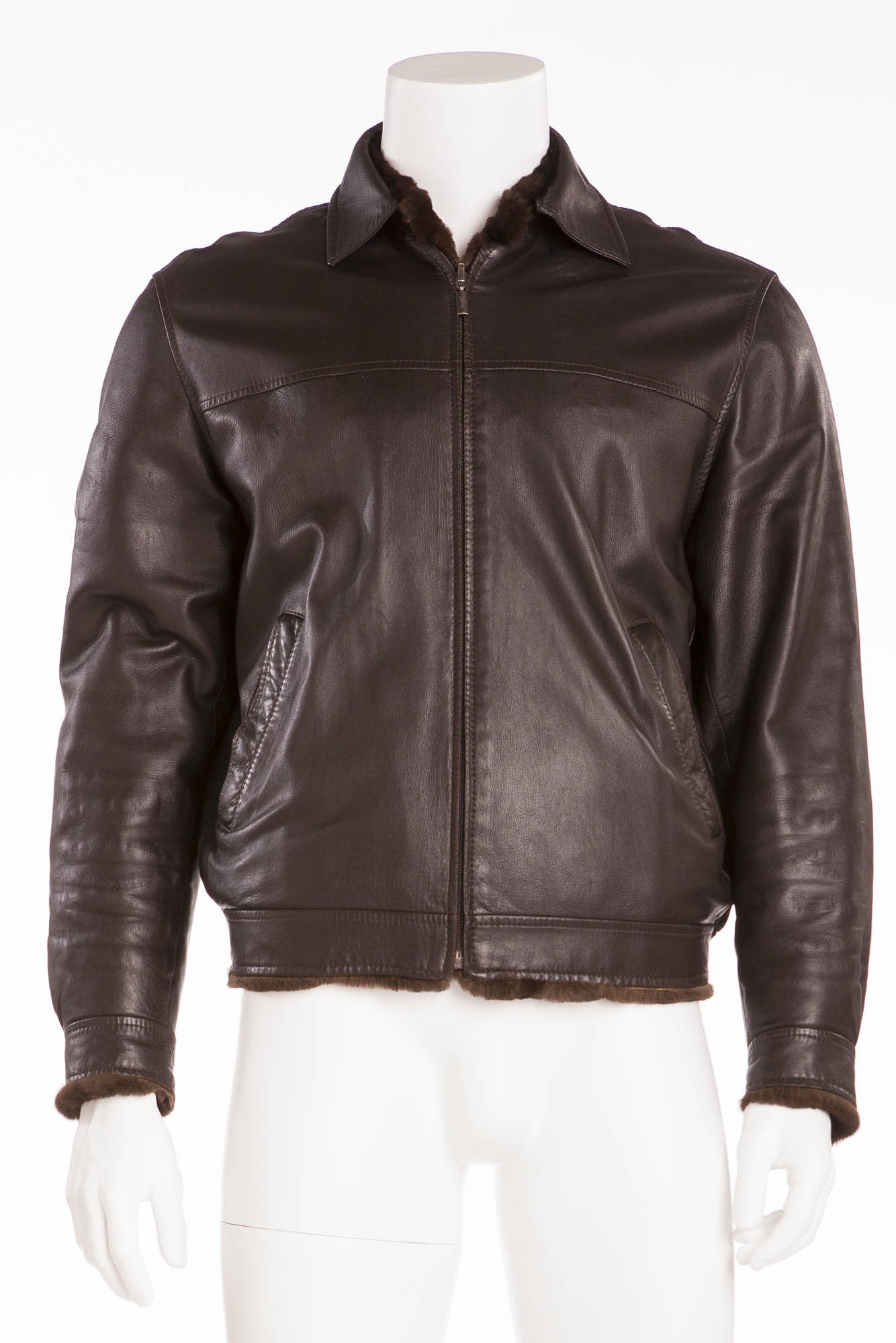 Brioni - Brown Zip Up Leather Jacket -
