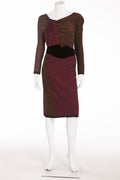Sonia Rykiel - As Seen on the 2009 Runway Collection - Brown and Red Long Sleeve Metallic Dress with Belt - FR 38