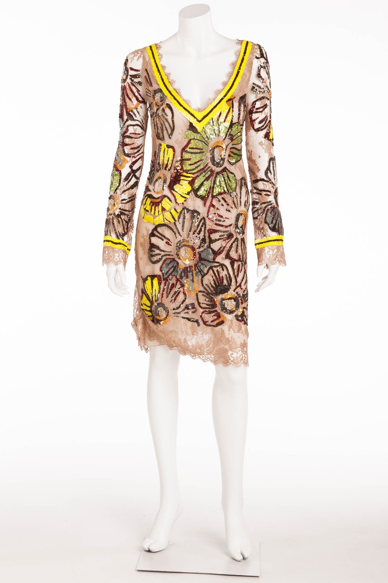 Blumarine - Long Sleeve Embellished Nude Dress - IT 42