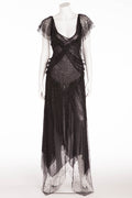 Blumarine - Editorial, Black Lace Long Dress with Sequins and Fringe - IT 42