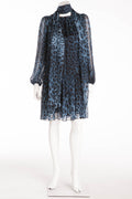 Dolce & Gabbana - Blue and Black Long Sleeve Leopard Dress - IT 42