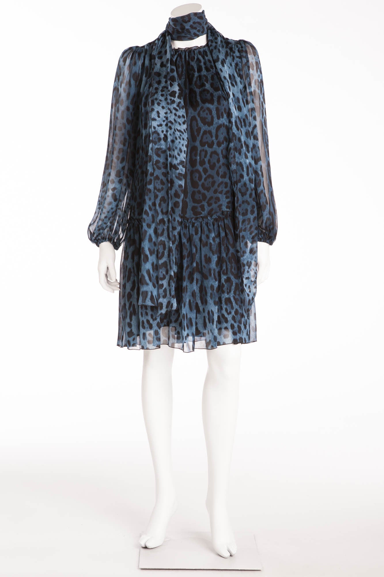 Dolce & Gabbana - Blue and Black Long Sleeve Leopard Dress - IT 42