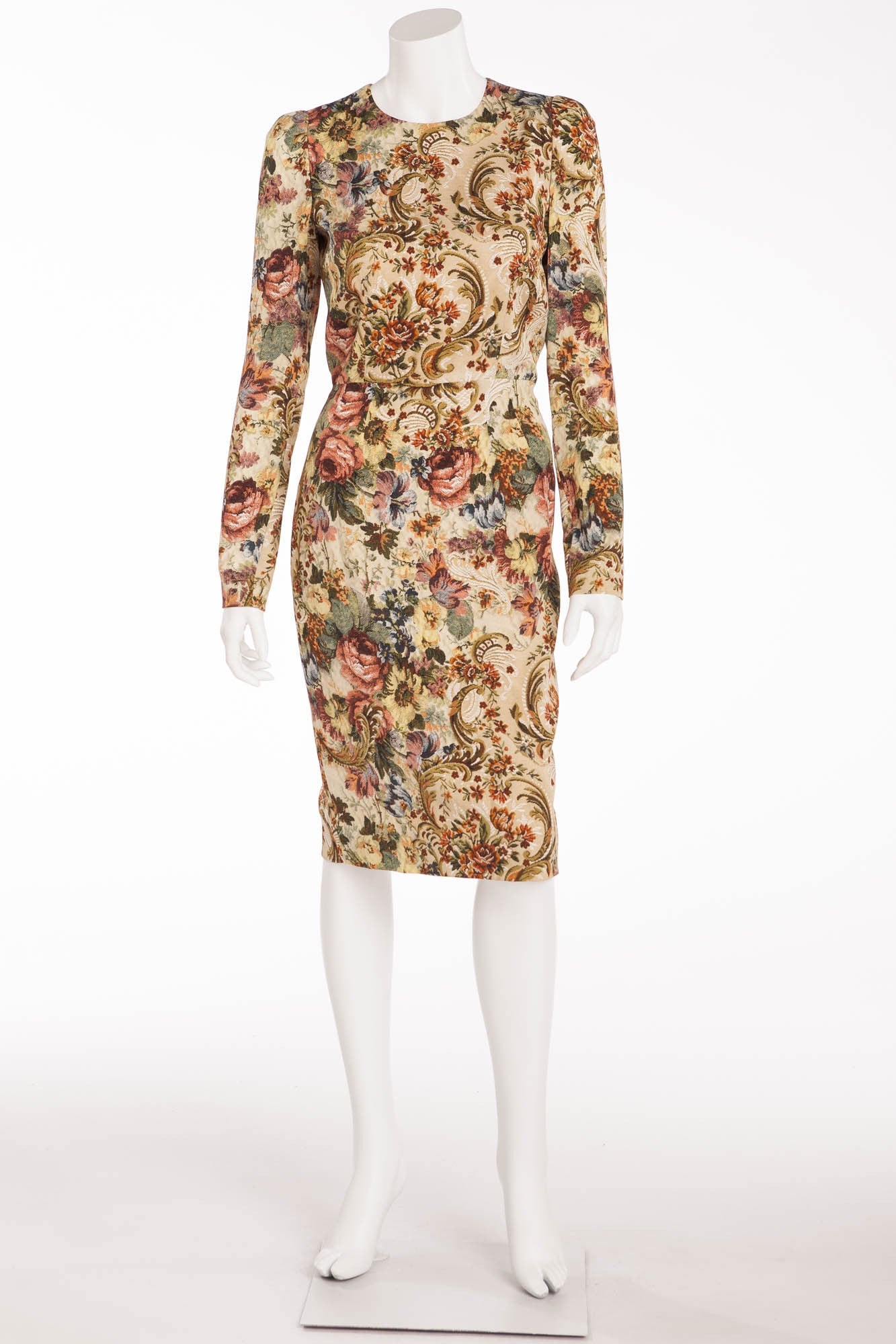 Dolce & Gabbana - New With Tags Silk Baroque Tapestry Long Sleeve Dress - IT 42