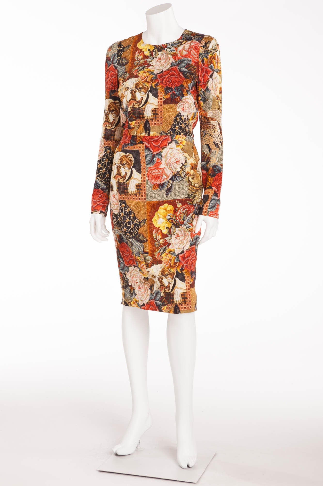 Dolce & Gabbana - Long Sleeve Tapestry and BullDog Print Dress - IT 42