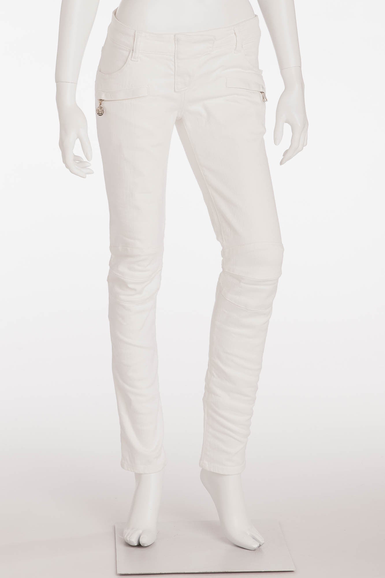 Balmain - White Denim Moto-style Skinny Jeans - FR 40