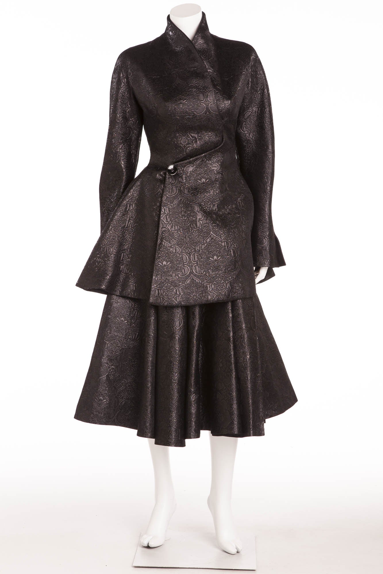 Alexander McQueen - 2PC Black Long Sleeve Floral Jacket and Skirt - IT 42