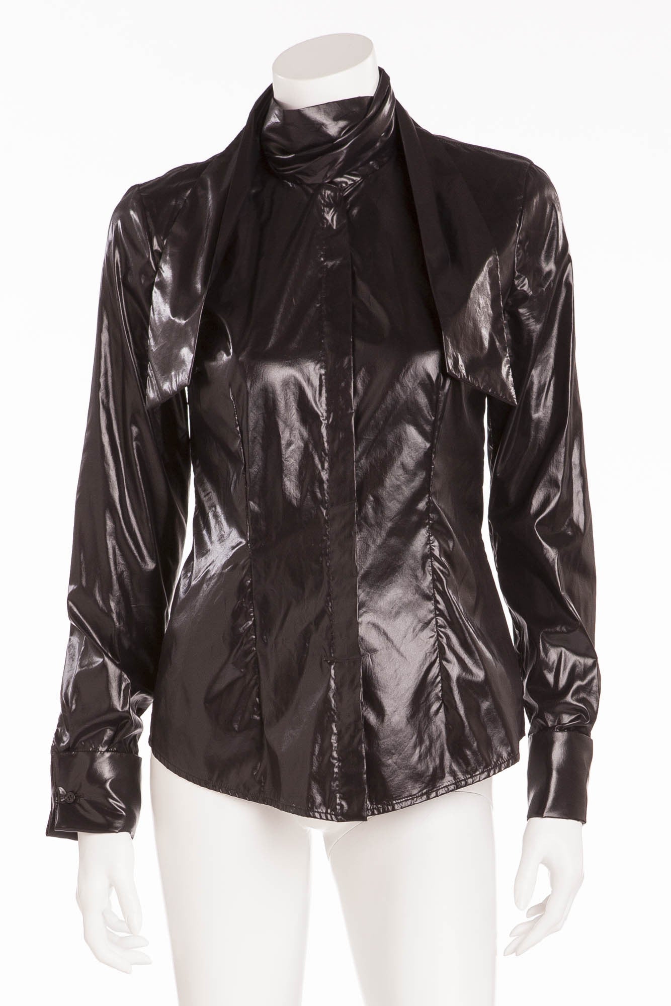 Alexander McQueen - Black Wet Look Button Up Long Sleeve - IT 42