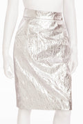 Chanel - New with Tags Leather Crinkled Silver Pencil Skirt - FR 40