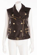 Balmain - Black Leather Vest Gold Zippers and Buttons - FR 40