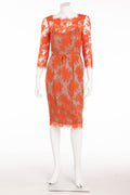 Carolina Herrera - Long Sleee Dress Orange Lace with Nude Underlay - US 4