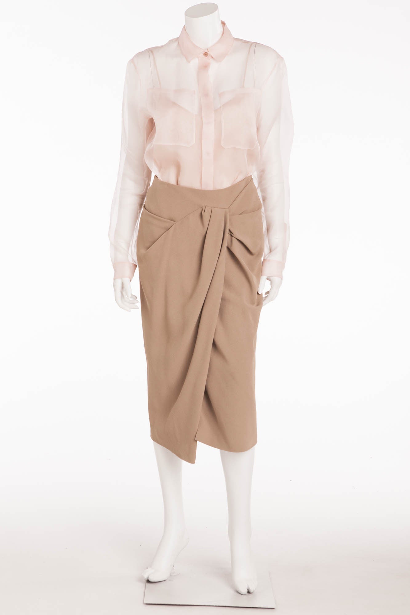 Burberry Prorsum - Brand New 2PC Sheer Pink Shirt Tank Top Nude Skirt - IT 42