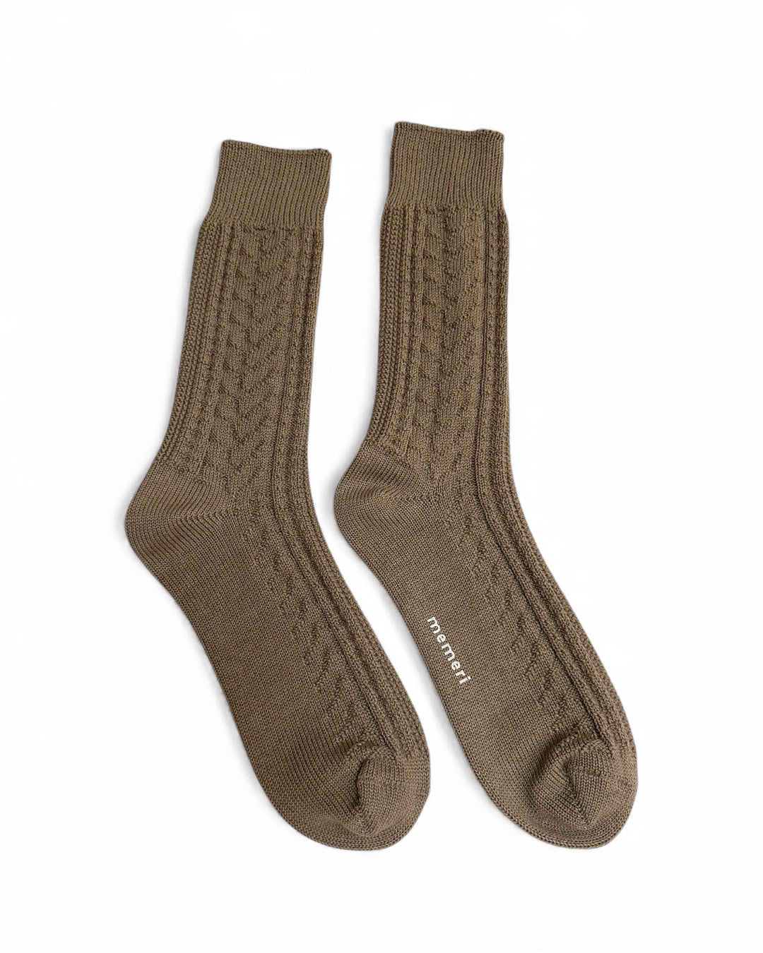 Wool Cotton Cable Knit Socks in Beige