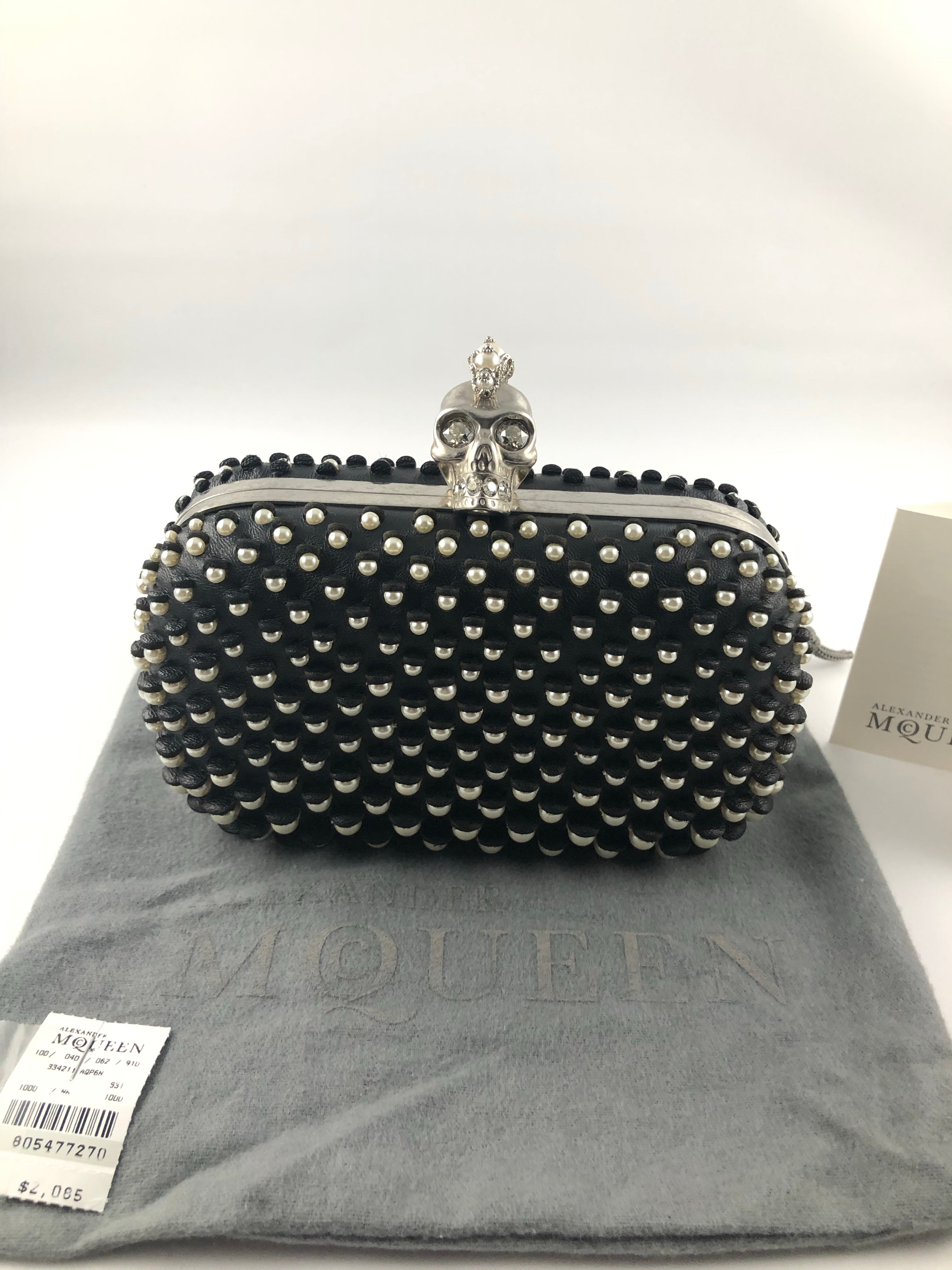 Alexander McQueen leather pearls embellished box clutch