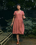 No.40 V Neckline Linen Day Dress in Brick Dust