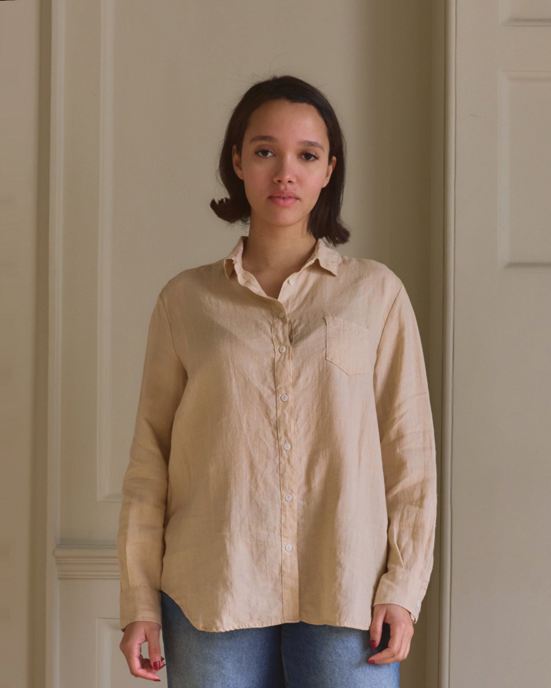 Shirt No.21 Button up, Linen Blouse in Biscuit