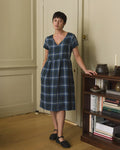 No.40 V Neckline Linen Day Dress in Stirling Plaid