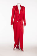 Balmain - As Seen on Blake Lively - Brand New Red Long Sleeve Silk Coat Dress - FR 42