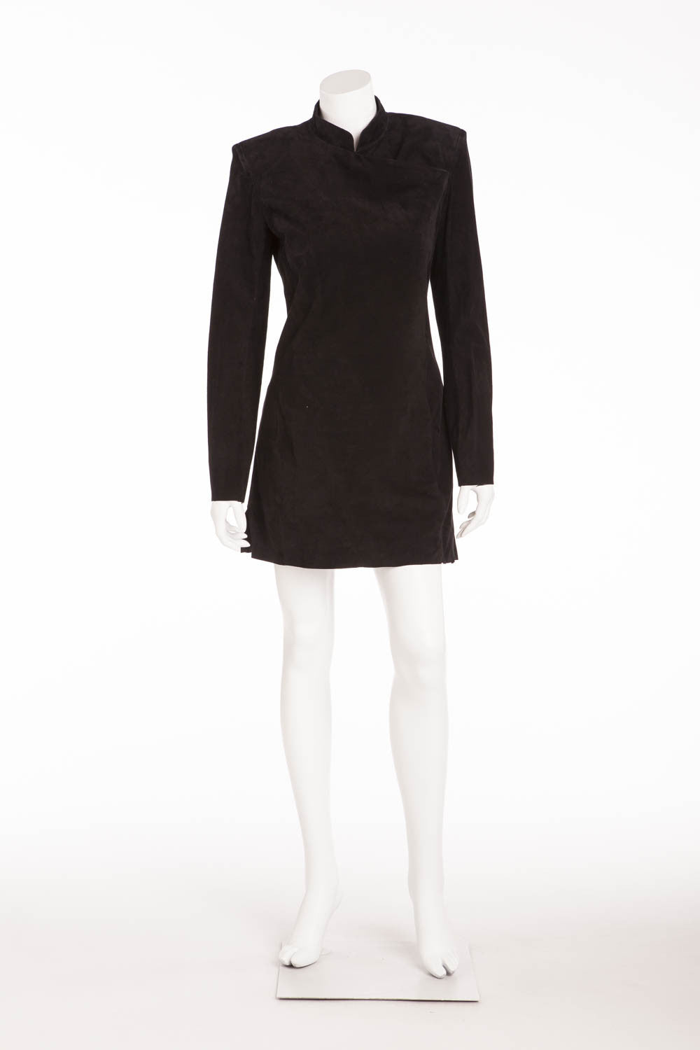 Balmain - NWT Long Sleeve Suede Black Mini Dress - FR 40