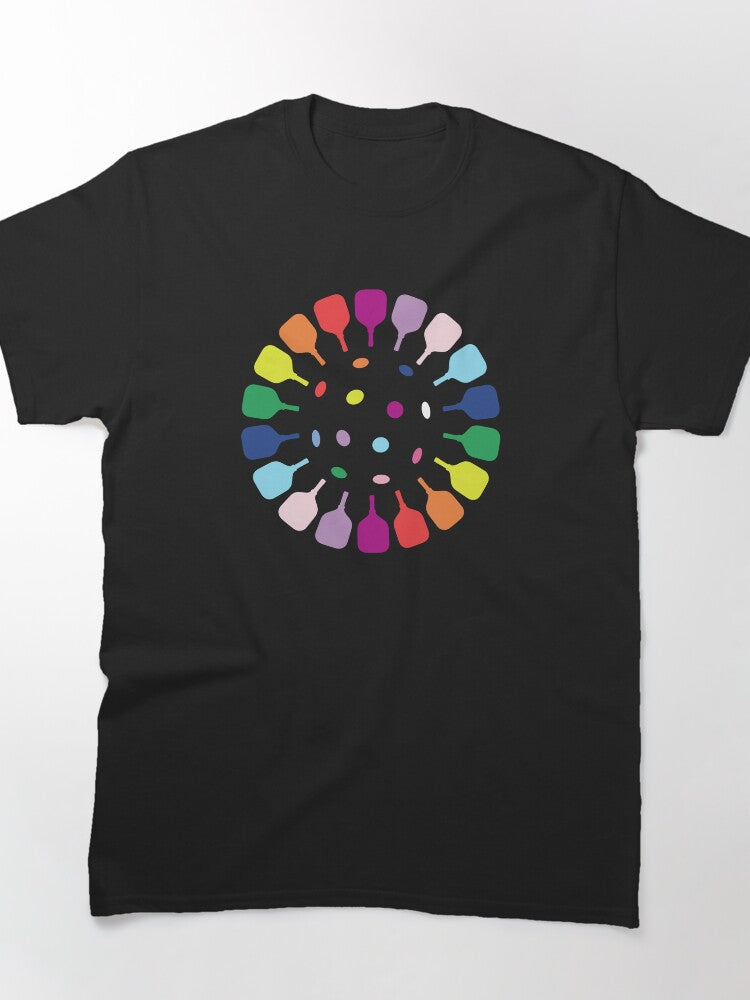 Colorful Pickleball Paddle Graphic Tee Vibrant Sports Clothing