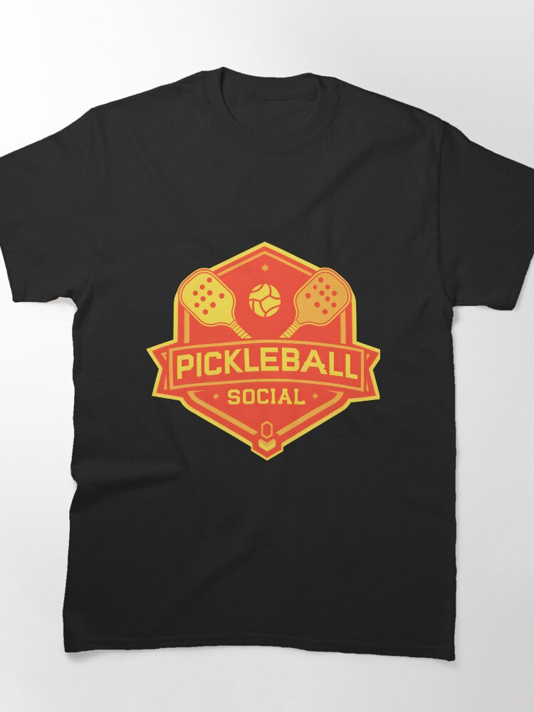 Orange Badge Pickleball Social Club T-Shirt Cool Paddle Design