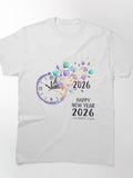 Happy New Year 2026 Floral Clock Countdown Classic T-Shirt