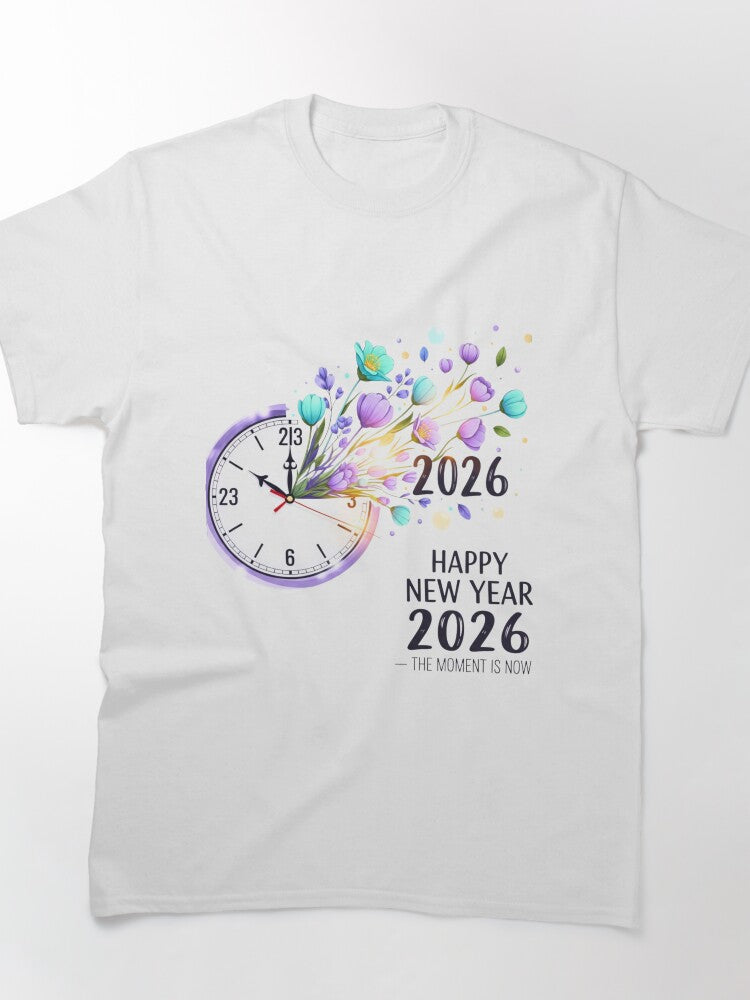 Happy New Year 2026 Floral Clock Countdown Classic T-Shirt