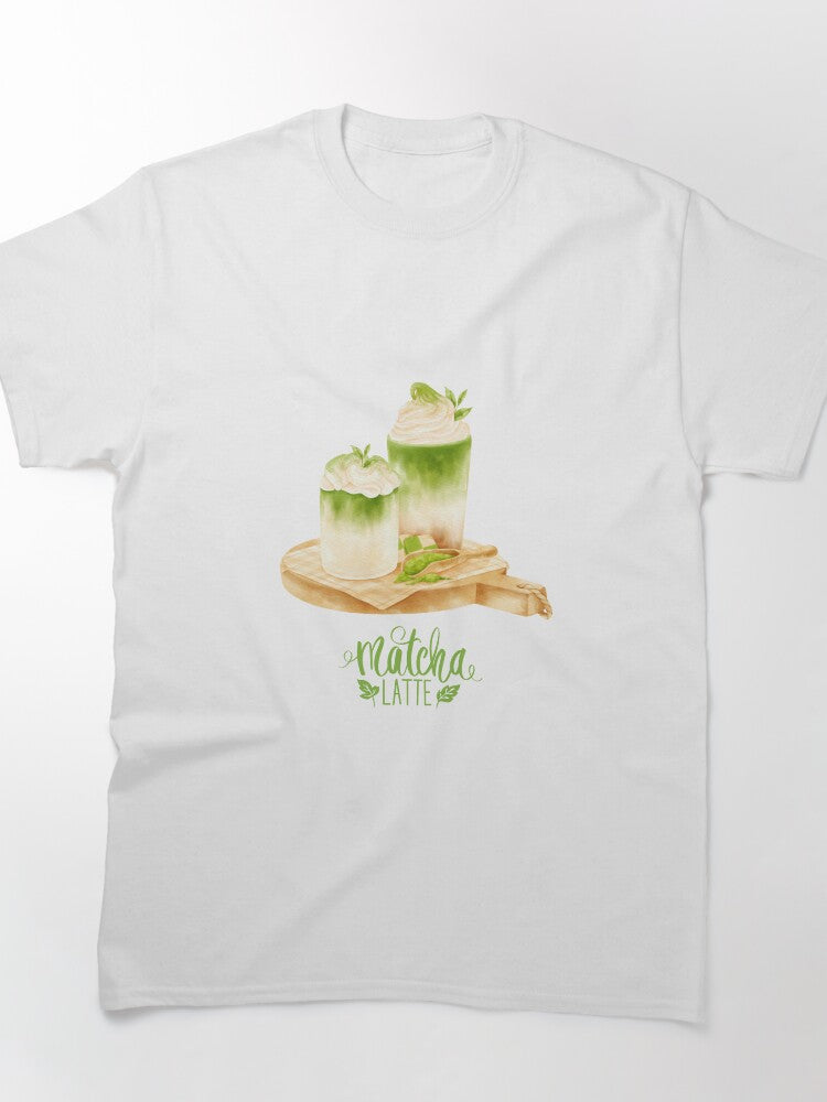 Hand-Painted Matcha Latte Art: Watercolor Illustration T-Shirt