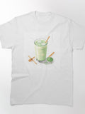 Iced Matcha Latte Illustration Tee Fresh Green Tea Drink Art