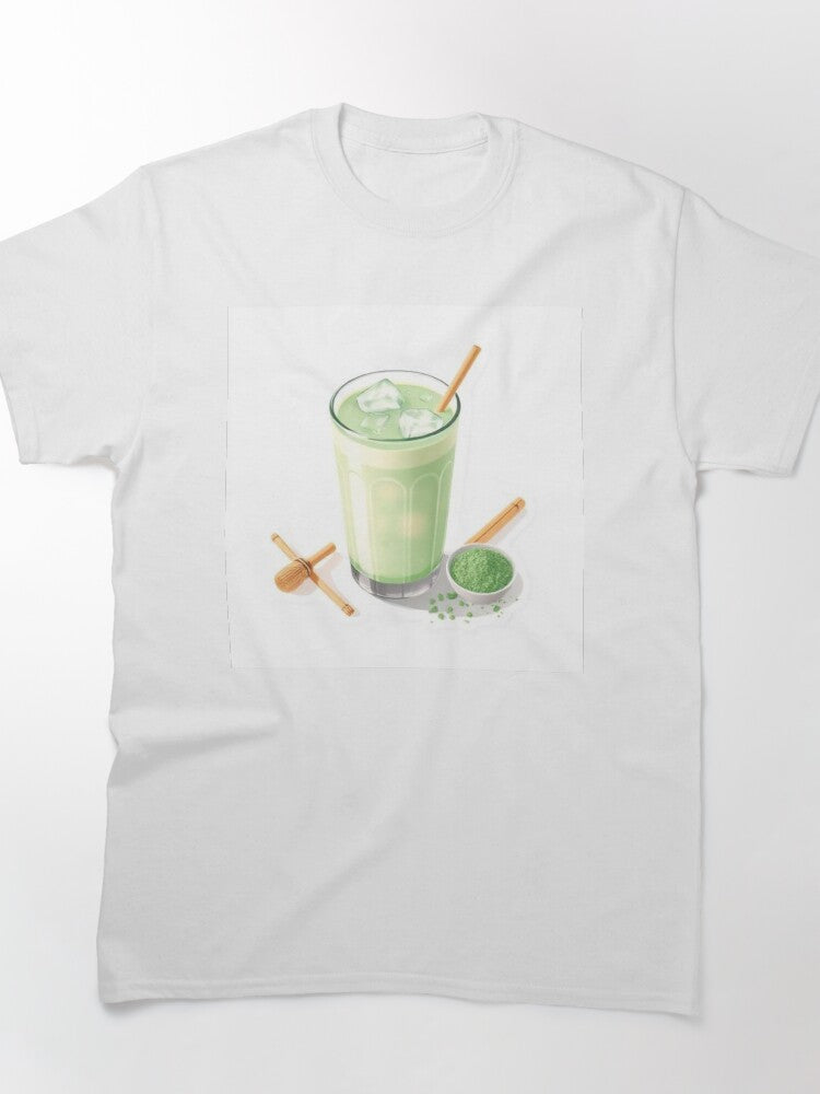 Iced Matcha Latte Illustration Tee Fresh Green Tea Drink Art