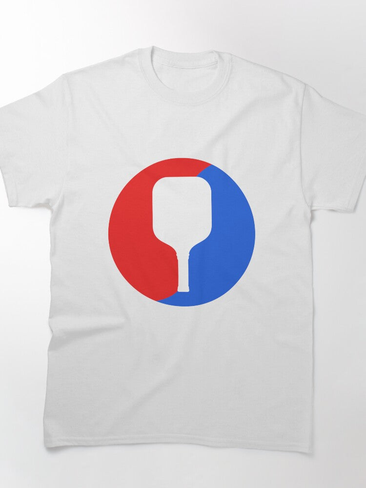 Red and Blue Pickleball Racket Tee Retro Style Athletic Shirt