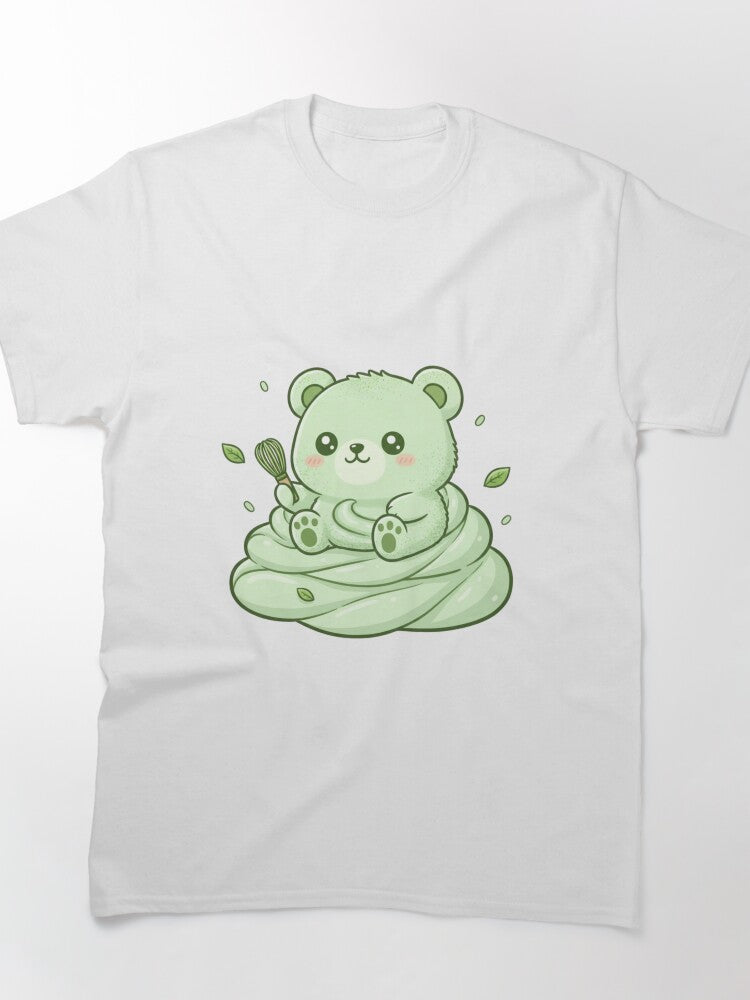 Matcha Whisk Bear Cozy Art Tee Cute Green Dessert Character
