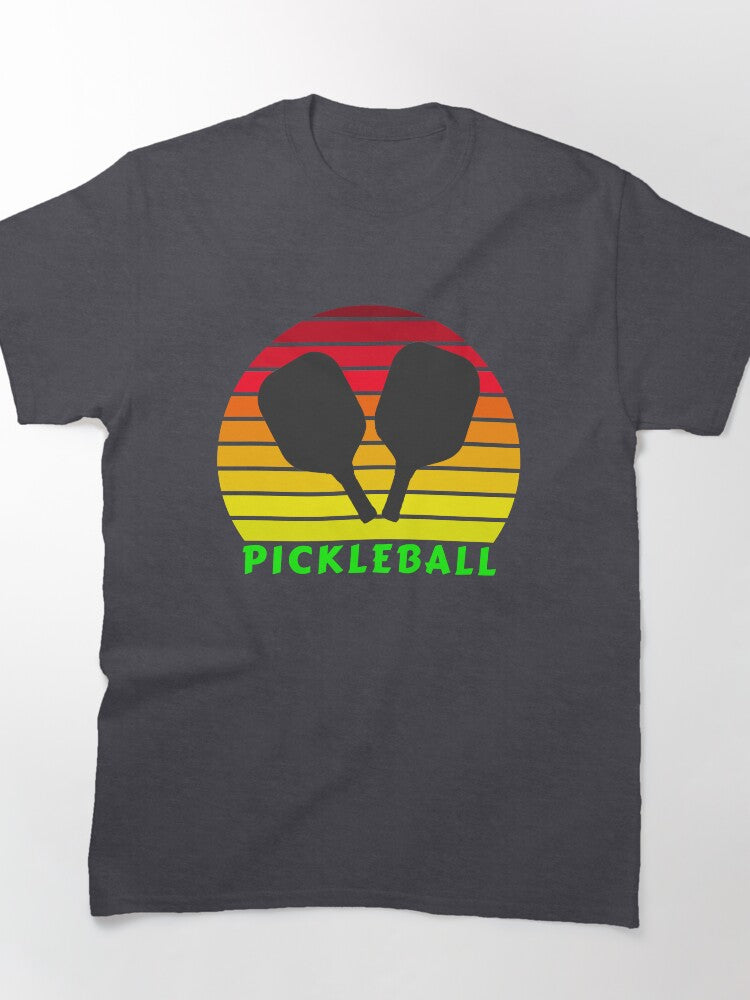 Pickleball Paddle Sunset Retro Sports Apparel Graphic Tee