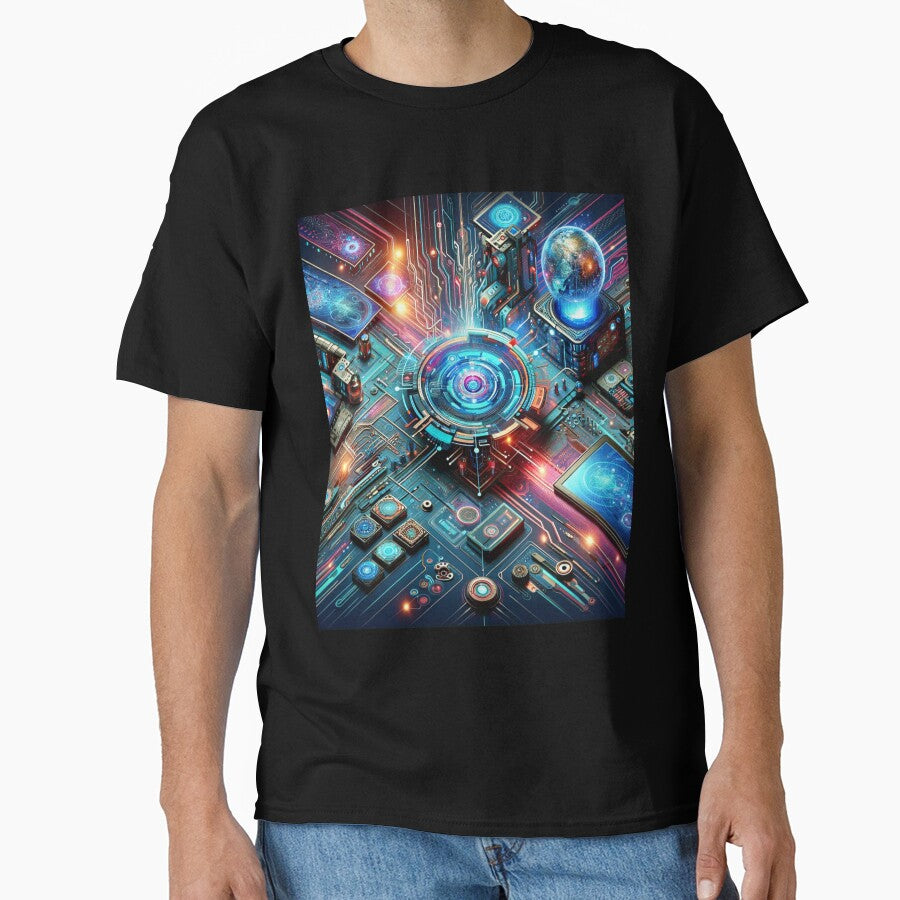 Futuristic Techno-Scape Art Oversized T-Shirt Innovation Concept Gear Black