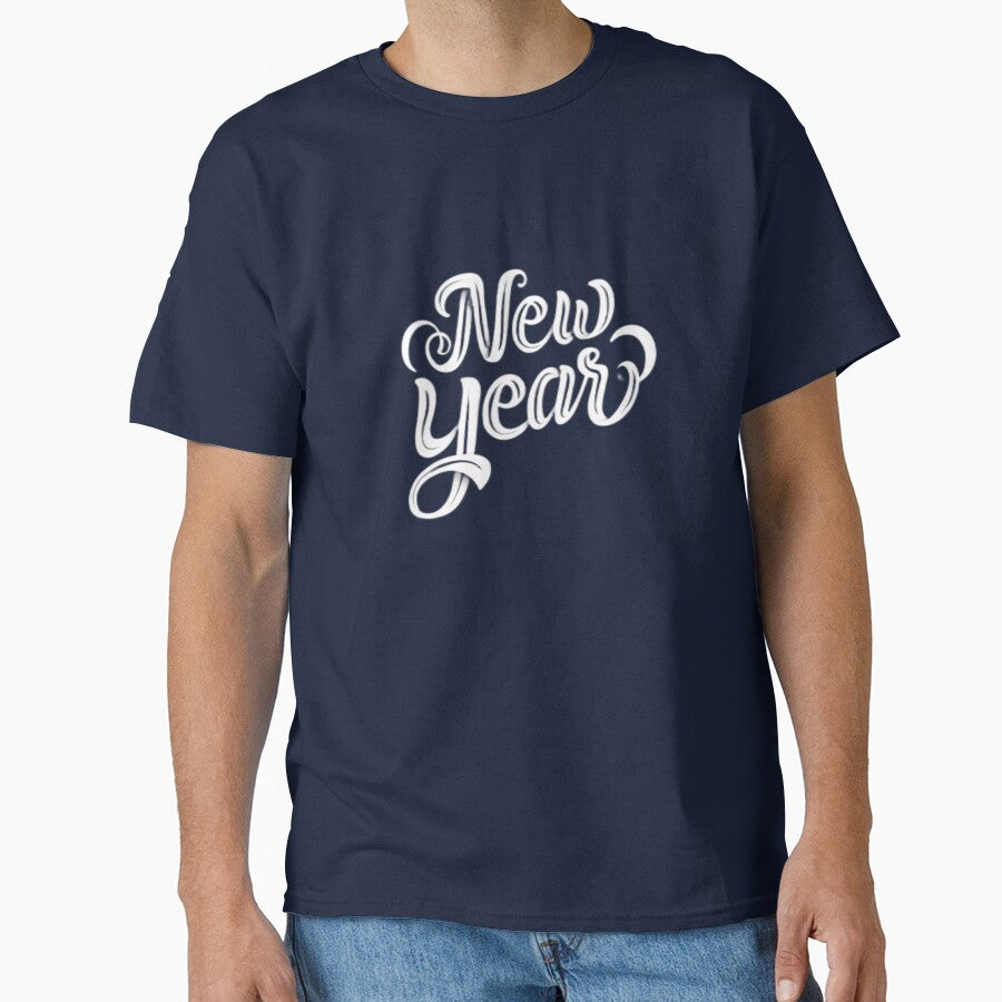 Colorful New Year Graphic Tee – Vibrant Festive Celebration Navy Blue