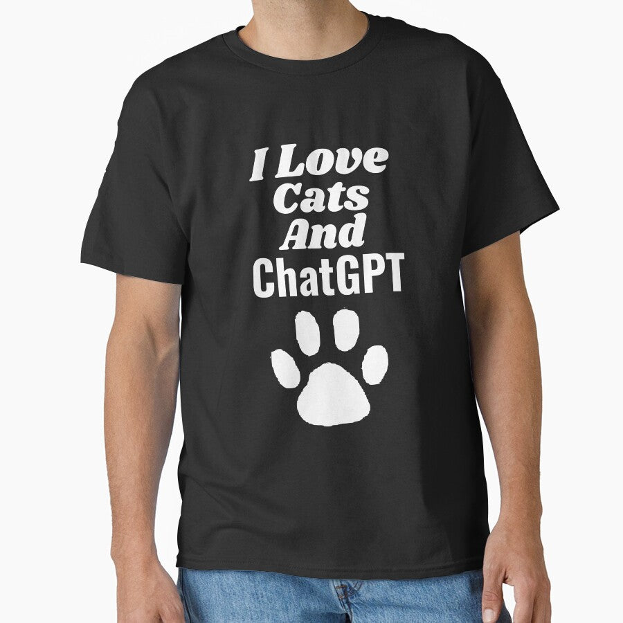 I Love Cats and ChatGPT AI Lover Shirt | Feline & Tech Graphic Tee Black