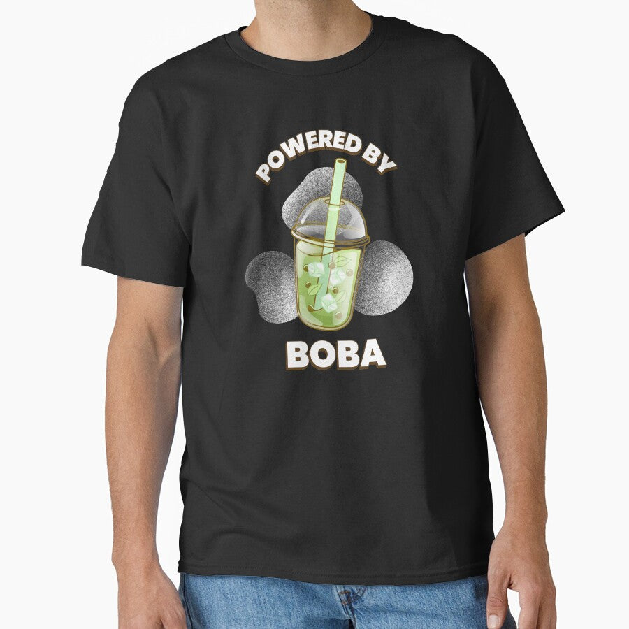 Powered By Boba Milk Tea T-Shirt Energetic Matcha Caffeine Top Black