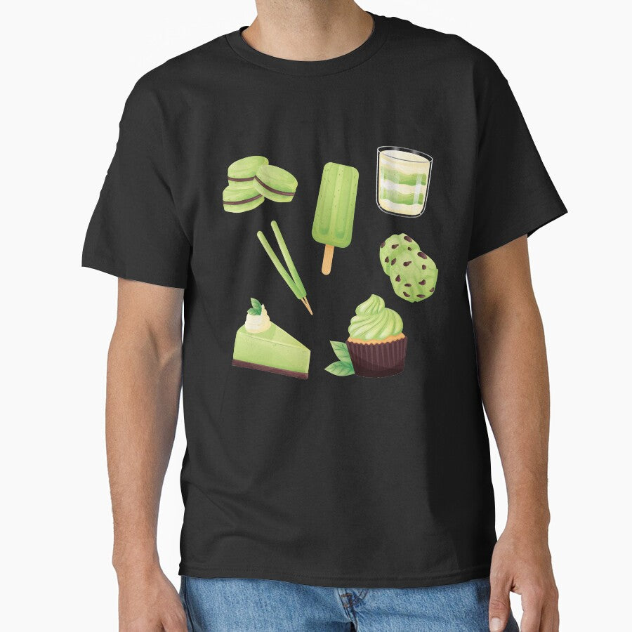 Assorted Matcha Dessert Graphic Tee Japanese Sweet Treats Top Black