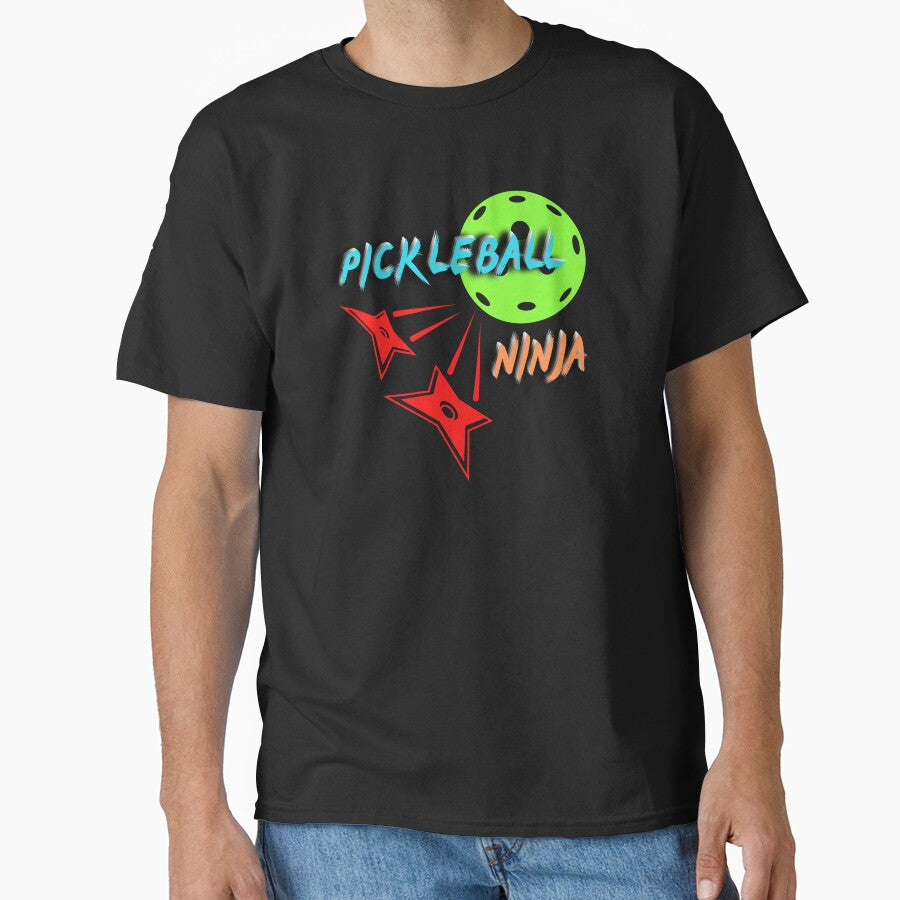 Pickleball Ninja Vibrant Colors Athletic Sport Graphic Tee Black