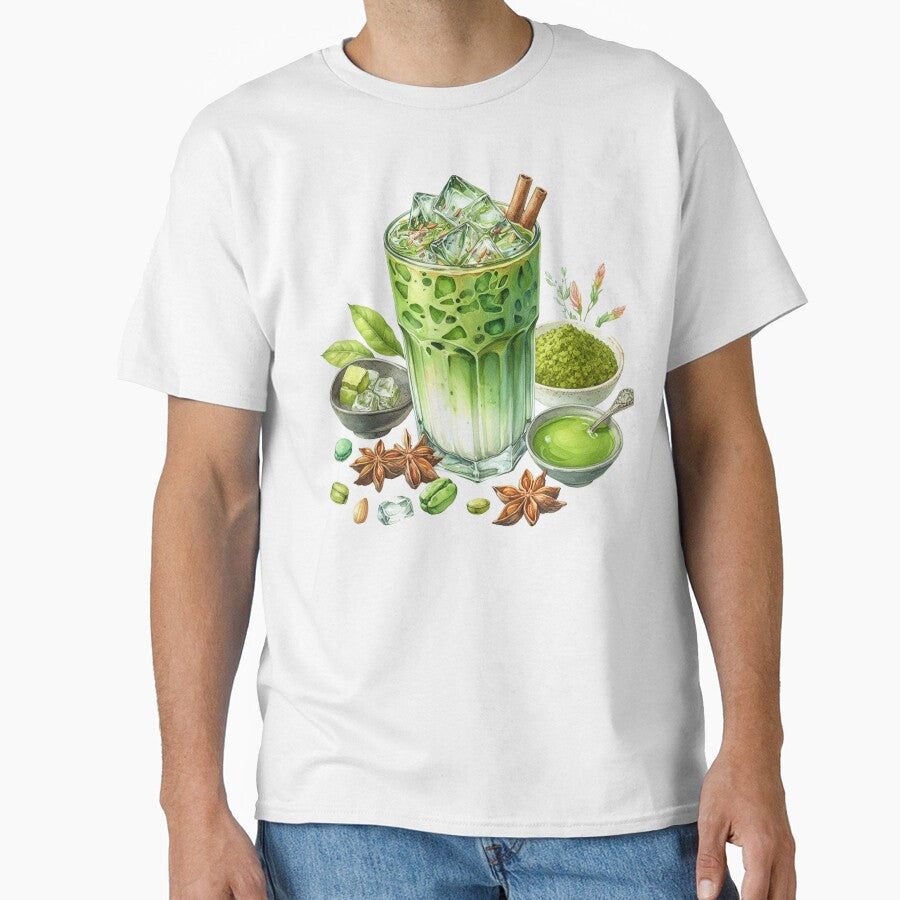 Iced Matcha Latte Graphic Tee: Refreshing Green Tea Classic T-Shirt White