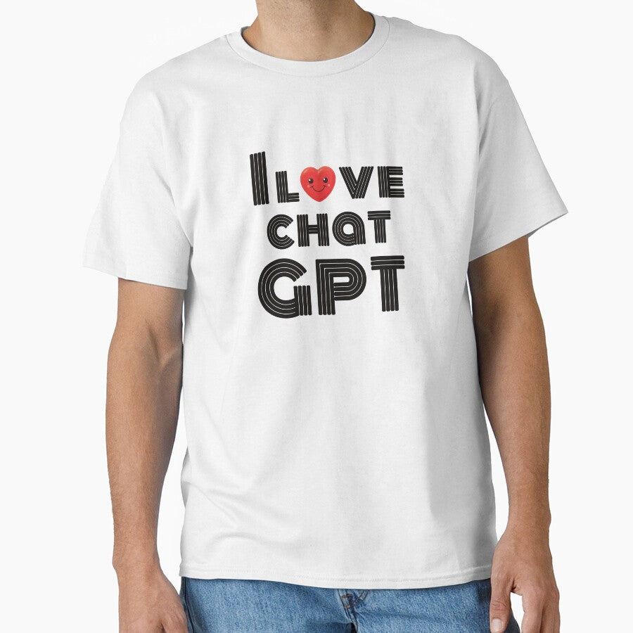 I Love Chat GPT Heart Logo Tee | Passionate AI Fan Graphic Shirt White