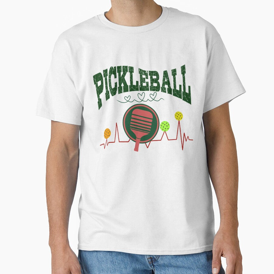 Heartbeat Pulse Pickleball Paddle T-Shirt Sport Lover Gift Idea White