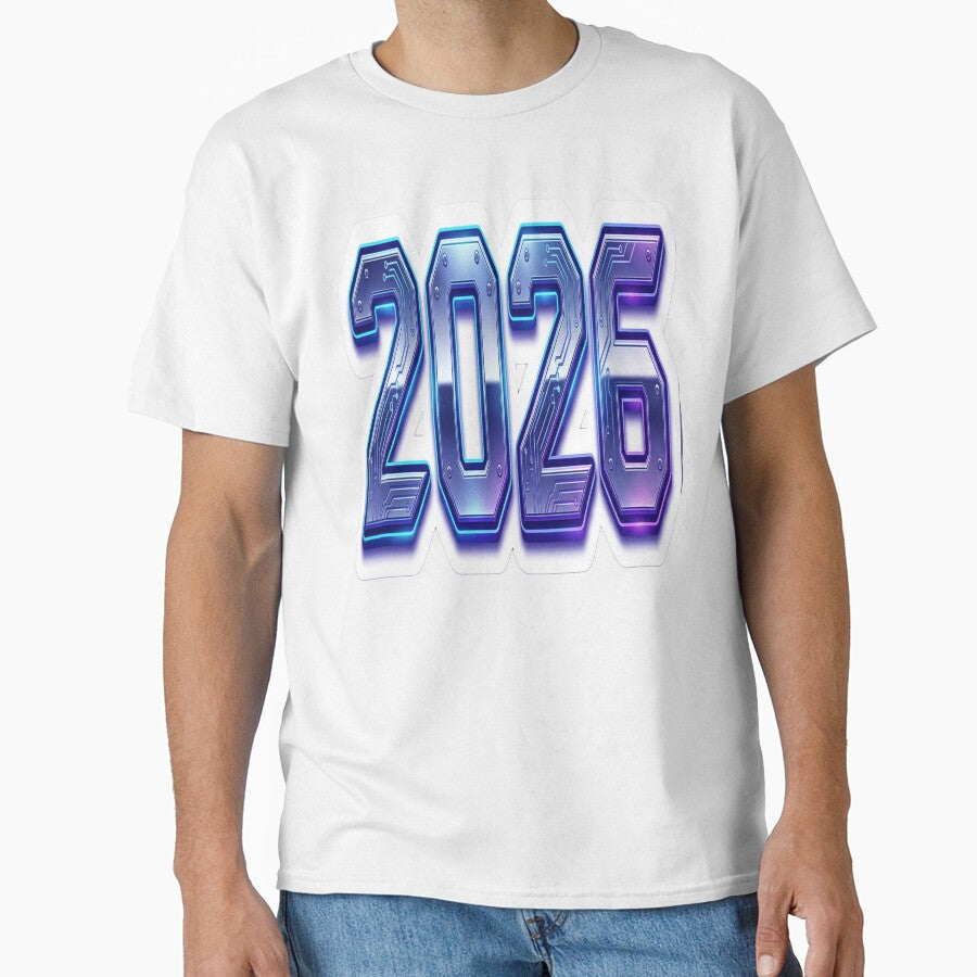 Cyberpunk 2026 Neon Futuristic Chrome Aesthetic Classic T-Shirt White