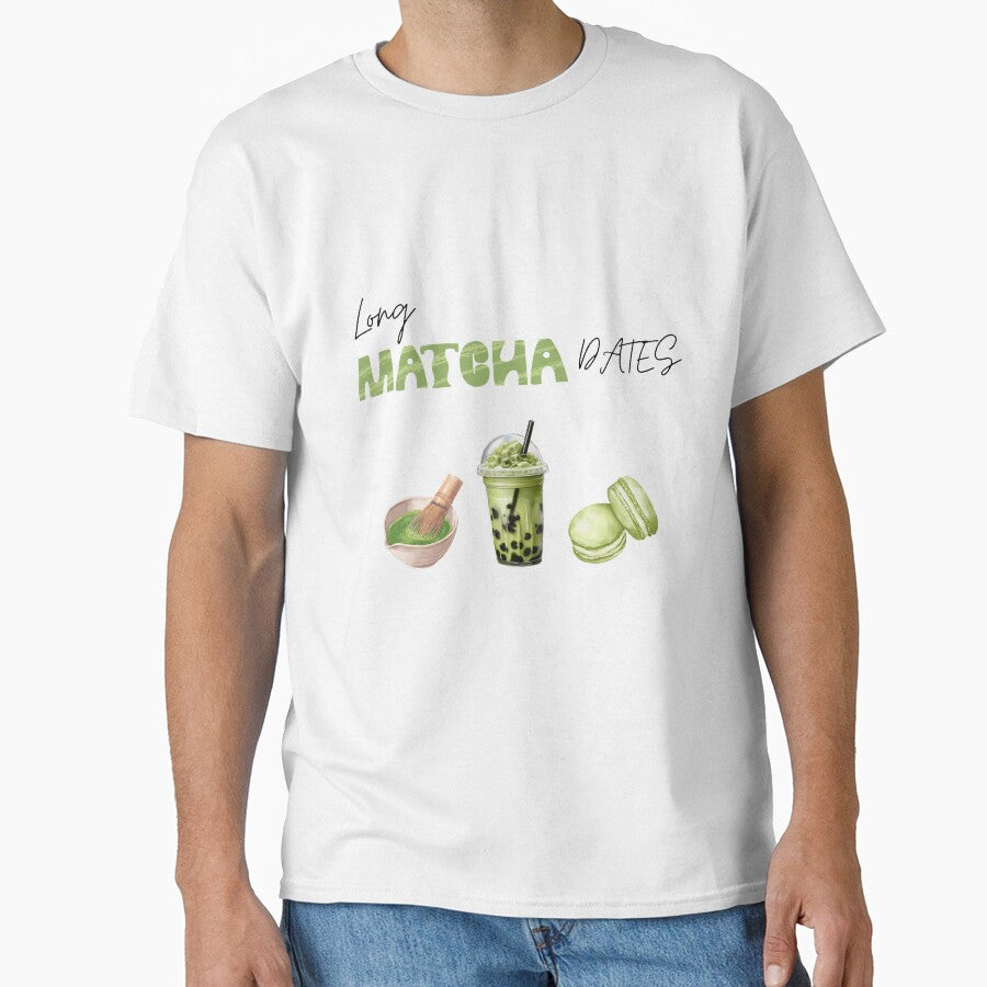 Long Matcha Dates Romantic Tea Tee Aesthetic Minimalist Apparel White