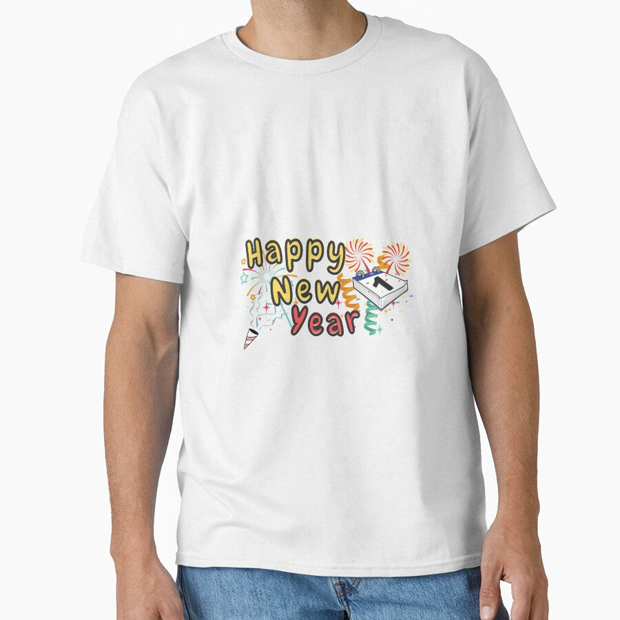 Happy New Year Festive Tee – Vibrant Celebration Event Outfit White