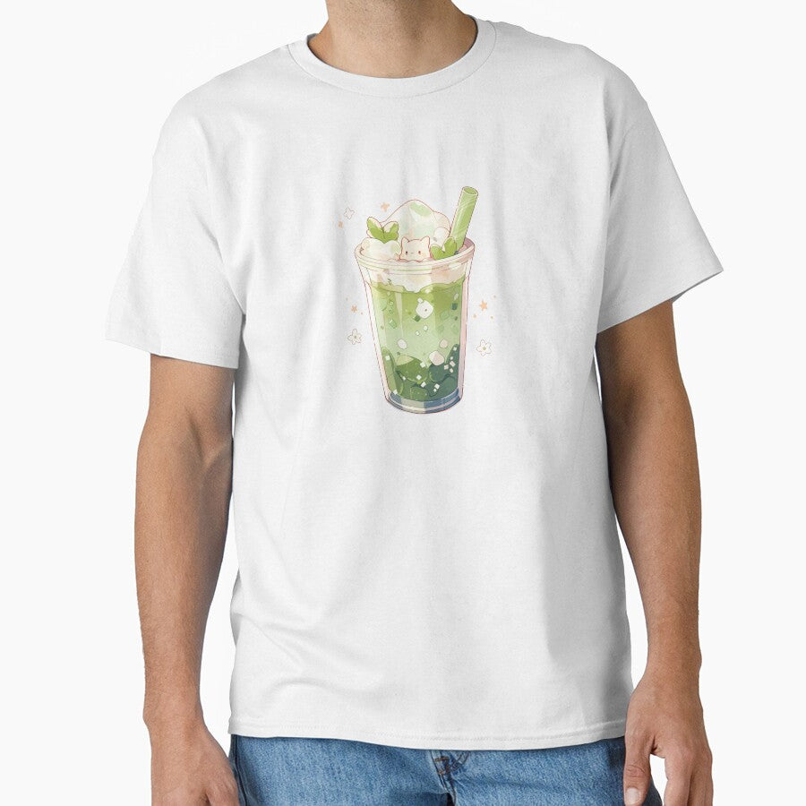 Creamy Matcha Latte Graphic Tee Cute Café Style Fashion Shirt White