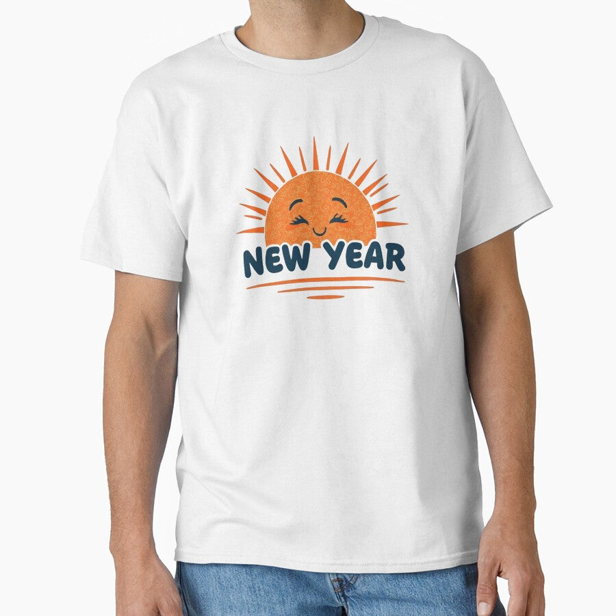 Happy New Year Sun Graphic – Smiling Solar Illustration Apparel White