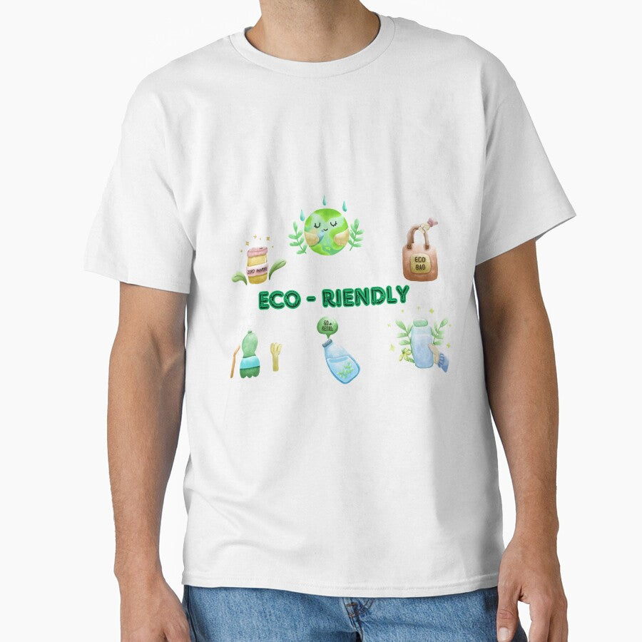 Zero Waste Eco-Friendly Watercolor Design Plastic Free Tee White