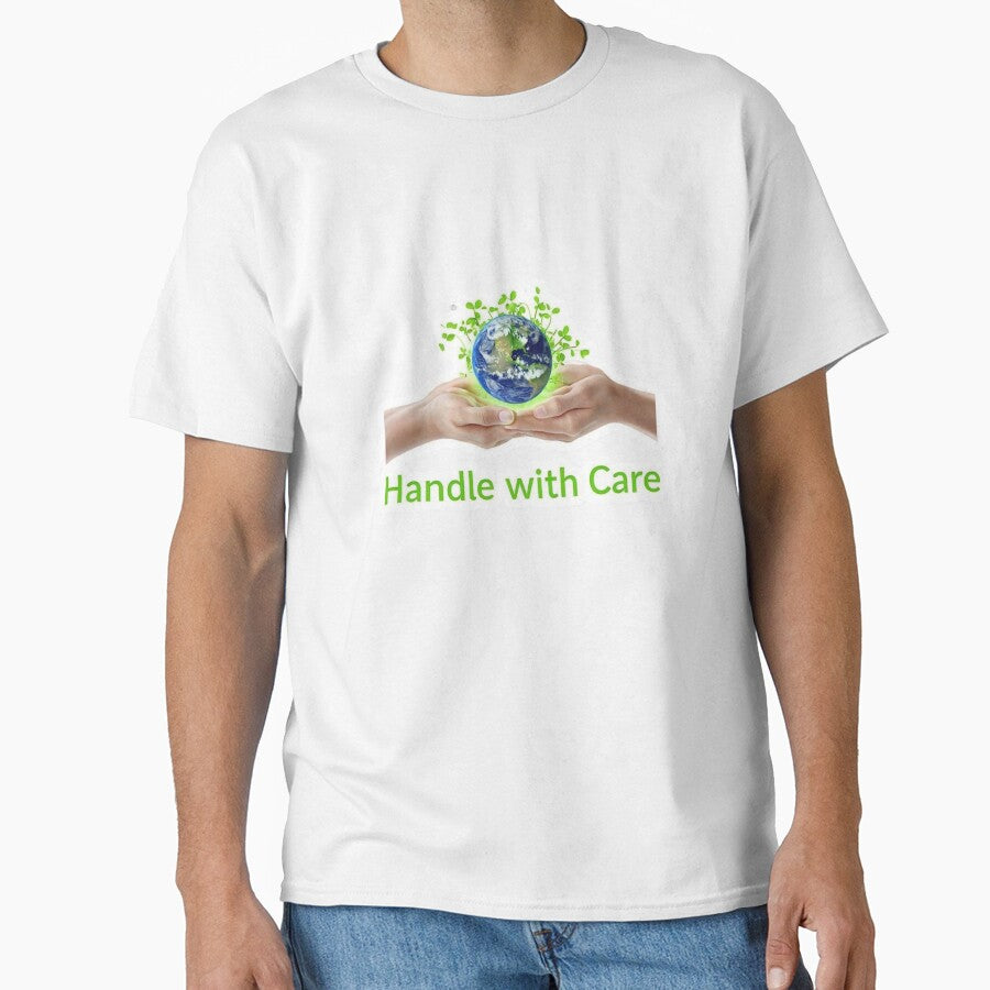 Hands Holding Earth Environment Sprout Classic T-Shirt White