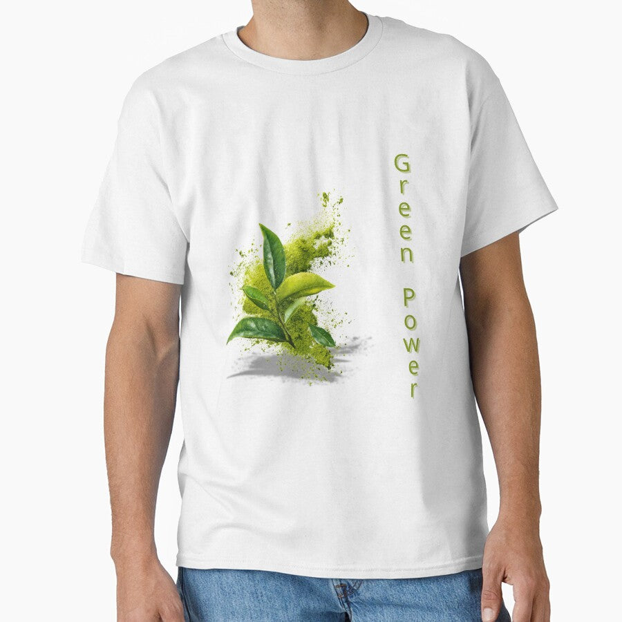 Matcha Leaf and Powder Organic Vibe Tee Natural Green Tea Shirt White